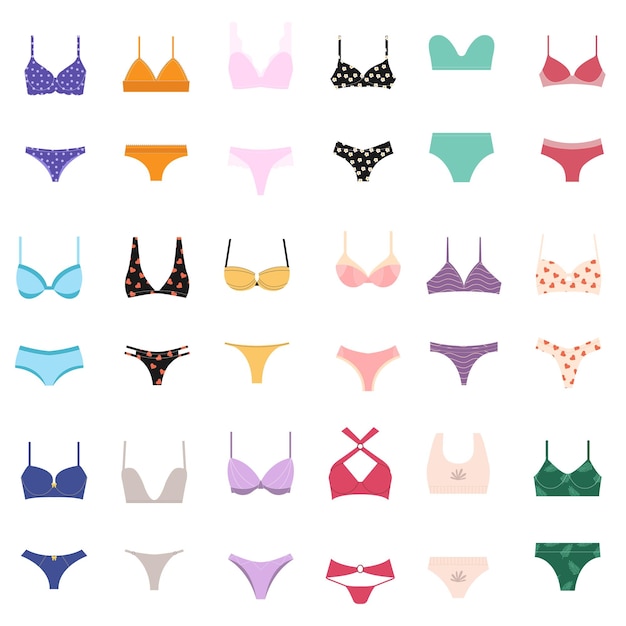 A set of women's underwear Bikinis and bras Vector illustration