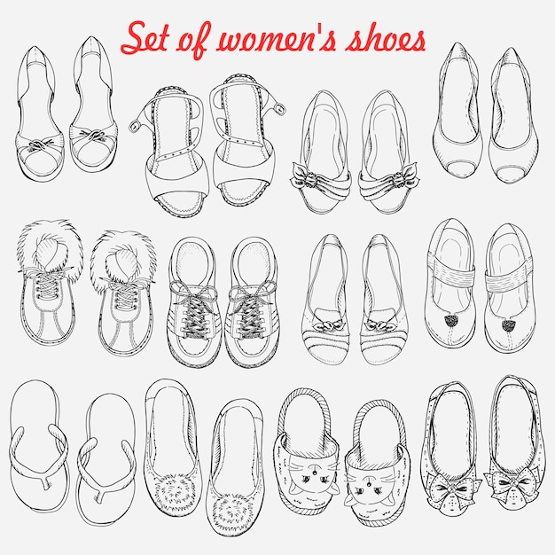 Set of women shoes on white background