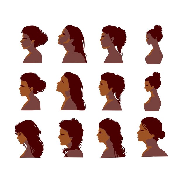 Vector set of women silhouette side view face and neck only vector illustration internatinal women day