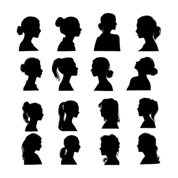 Set of women silhouette side view face and neck only vector illustration Internatinal Women Day