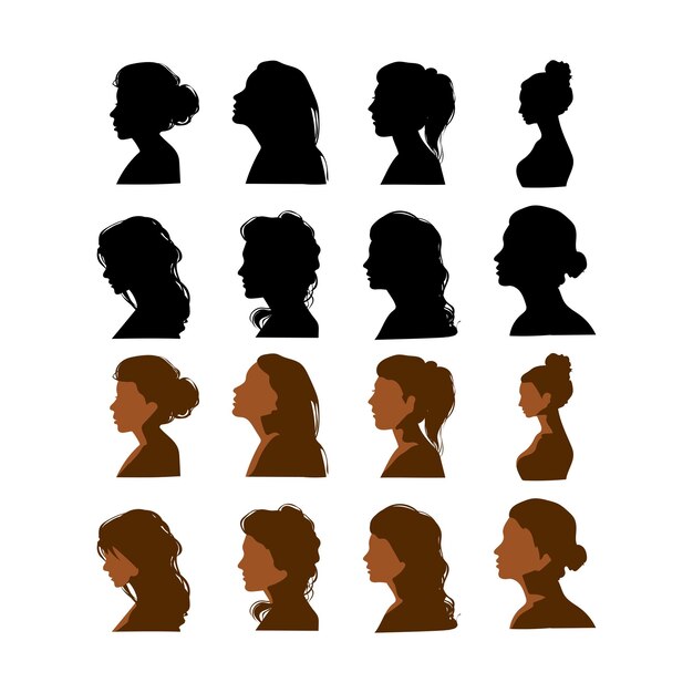 Vector set of women silhouette side view face and neck only vector illustration internatinal women day