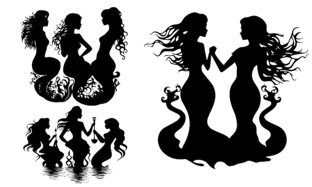 Vettore una serie di illustrazioni vettoriali della silhouette femminile