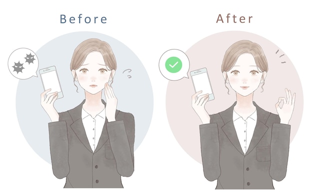 Vector a set of women in suits with smartphones with security measures.