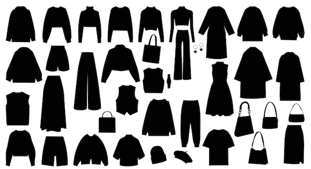 set of womens clothing silhouette on white background vector