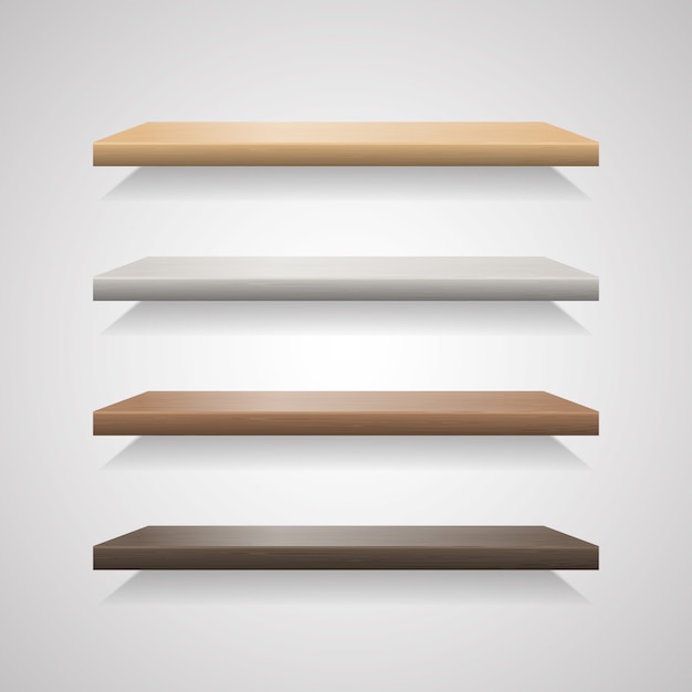 Vector set of wood shelves on grey background