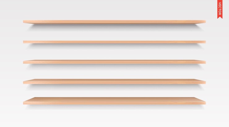 Vector set of wood shelves vector isolated on the wall background