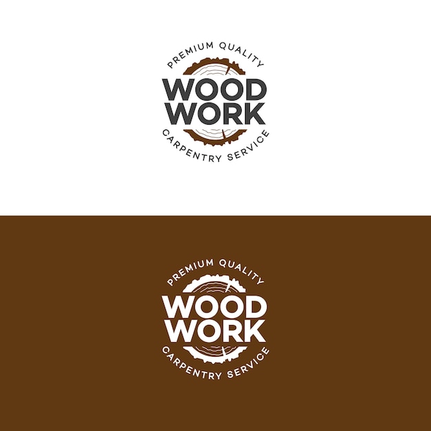 Set of wood work logo with sawed wood isolated on background for wood master
