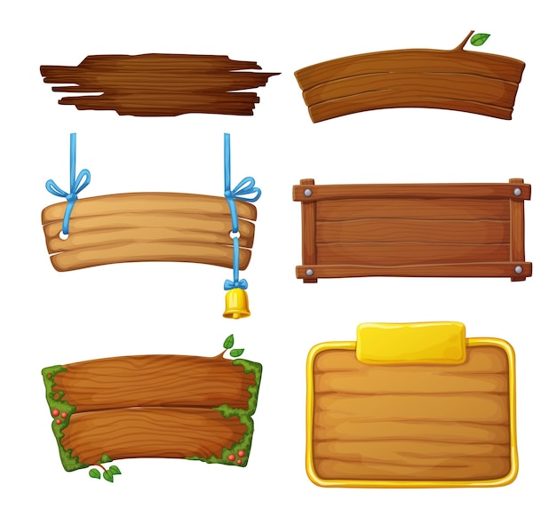 Set of wooden banners with decorative elements