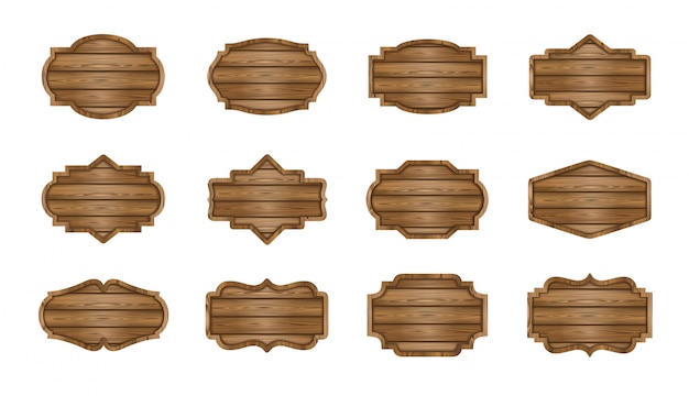 Набор деревянных досок. Деревянные этикетки, вывески, коллекция баннеров