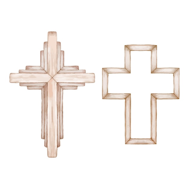 Vector set of wooden crosses on a white background