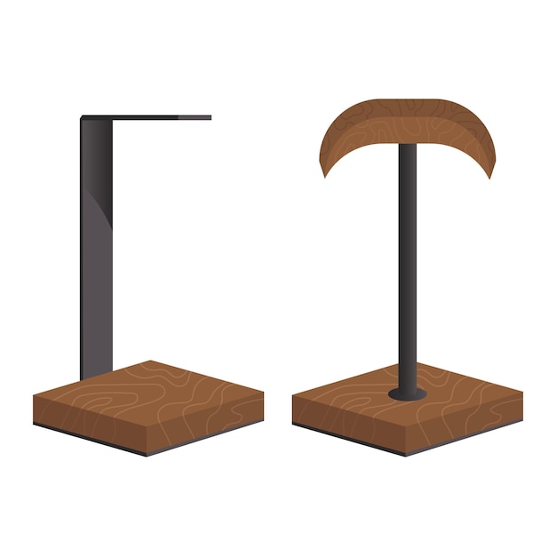 Vector set of wooden headphone headset stand in flat design style vector