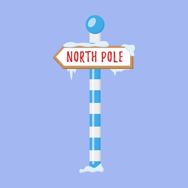 Set of wooden holiday street signs in the snow winter pointers in flat style for the north pole