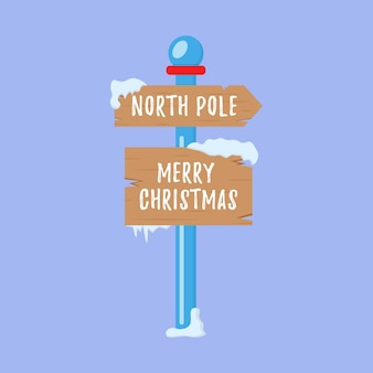 Set di cartelli stradali in legno per le vacanze nella neve invernale in stile piatto per il polo nord Vettore Premium