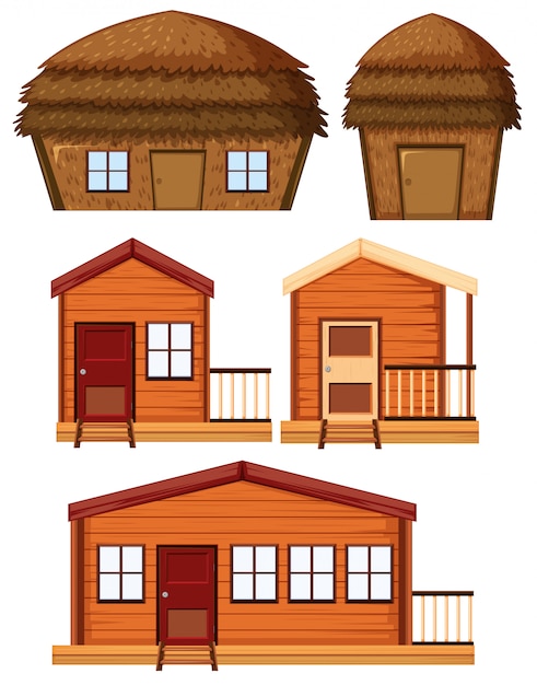 Vector set of wooden house