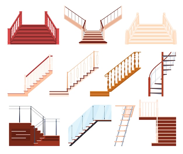 Una serie di scale in legno e metallo all'interno della casa salita al piano superiore illustrazione vettoriale