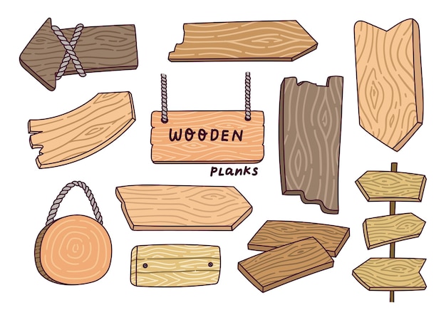 Set of wooden plank design element