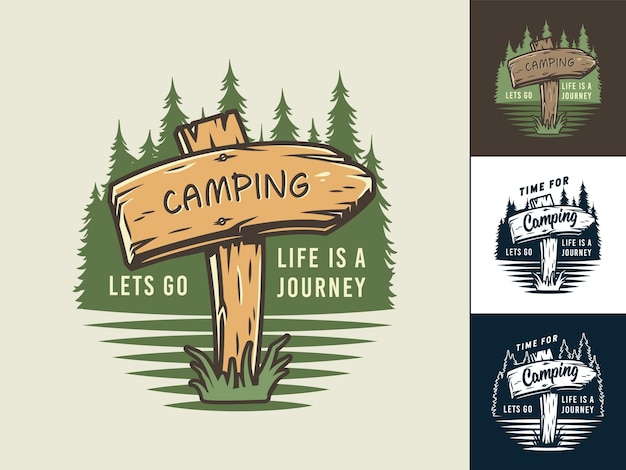Vector set of wooden pointer for camping outdoor trip