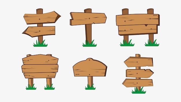 Set of wooden sign vector template