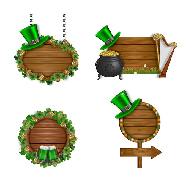 set of wooden signs. st. patrick's day banners with space for your text. patrick wooden signboards