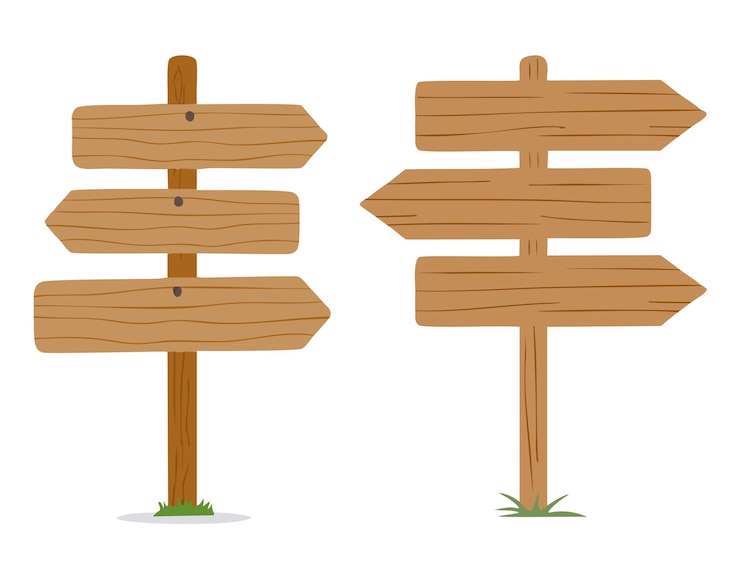 Vector a set of wooden signs with arrows pointing to different directions
