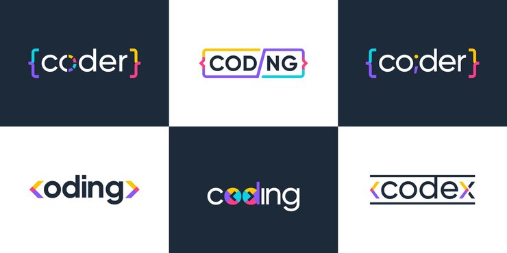 Vector set of word mark code colorful logo design template