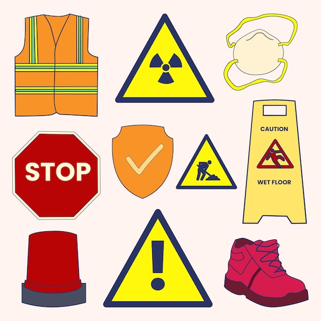 Set of Work Safety Simple Flat Line Illustration