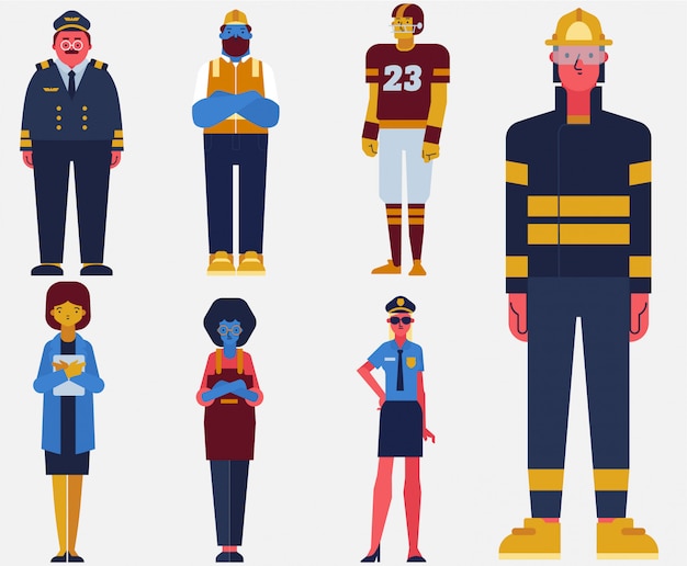 Set worker profession collection flat vector