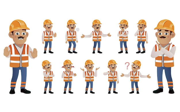 set of worker with different emotion