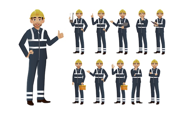 Set of worker with different poses