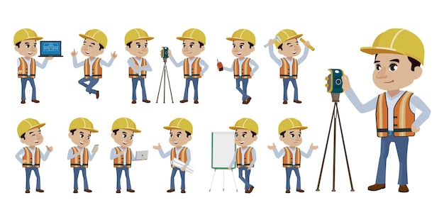 Set of worker with different poses