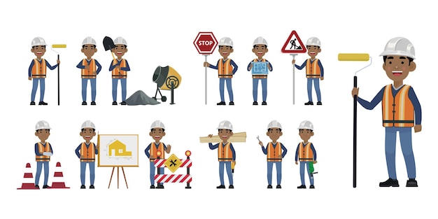 Vector set of worker with different poses