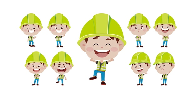 Set of worker with different poses