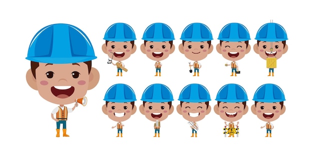 Set of worker with different poses