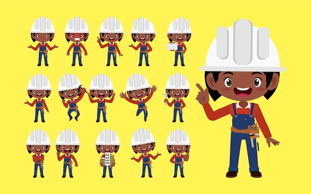 Set of worker with different poses