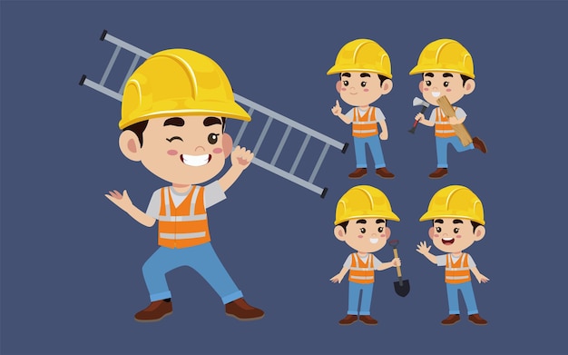 Vector set of worker with different poses