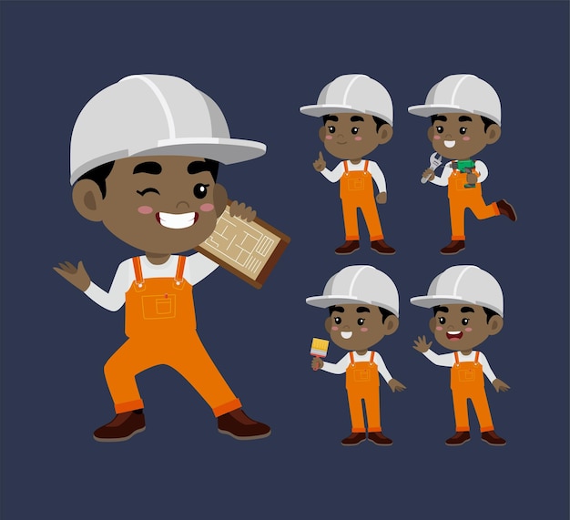 Vector set of worker with different poses