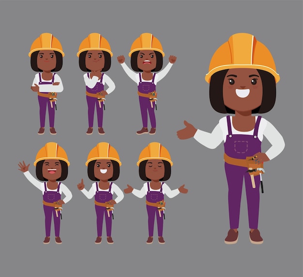 Set of worker with different poses