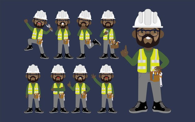 Vector set of worker with different poses