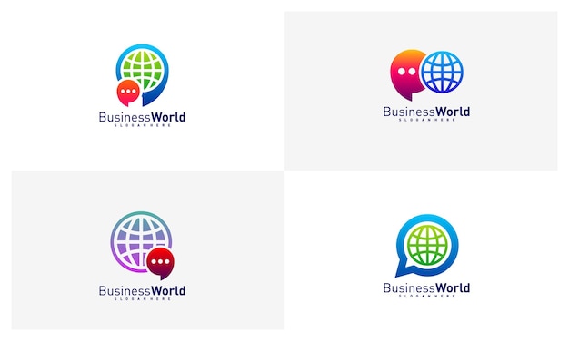 세계 채팅 로고 벡터 템플릿 크리에이 티브 세계 로고 디자인 개념의 집합