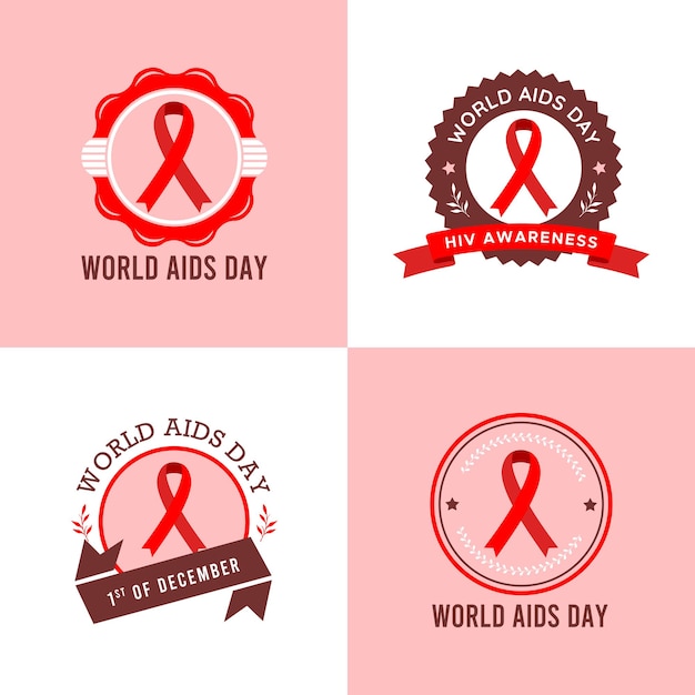 Insieme dell'illustrazione di vettore del modello di logo della giornata mondiale dell'aids dell'hiv in sfondo rosa