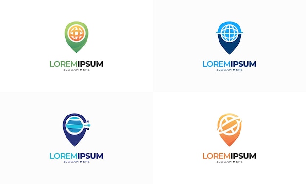 Set of world pin place navigation logo designs concept vector, internet point logo designs concept illustration symbol