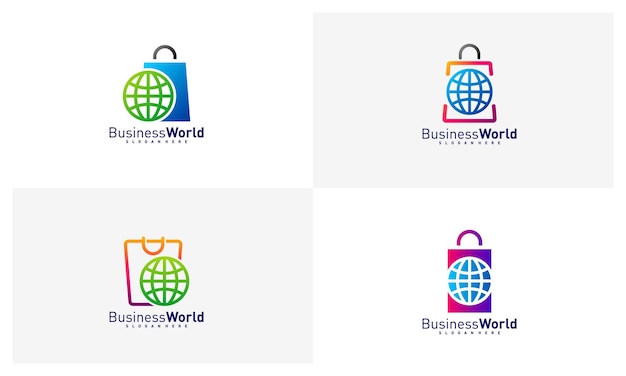 Set of World Shop logo vector template Creative world logo design concepts