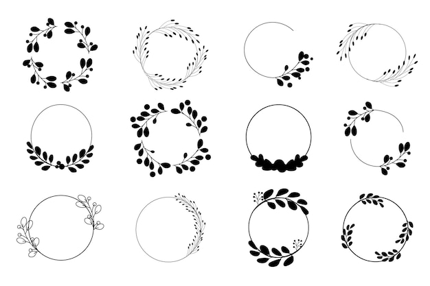 A set of wreaths in black color with berries silhouette