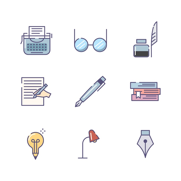 Vector set of writer icon vector in filled outline style