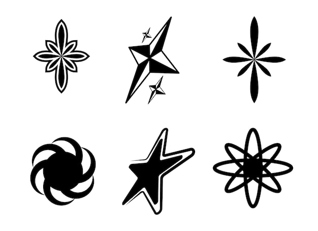 Set Y2K stars and retro futuristic graphic elements Vector illustration