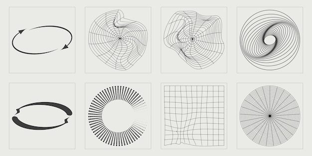Set Y2K-stijlvectoren van objecten Buitengewone grafische activa Moderne abstracte vormen