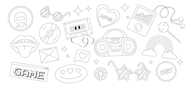 Vector set of y2k style objects and elements