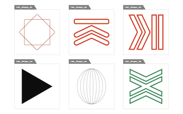 Набор векторов объектов в стиле Y2K Большая коллекция абстрактных графических геометрических символов Современные абстрактные формы