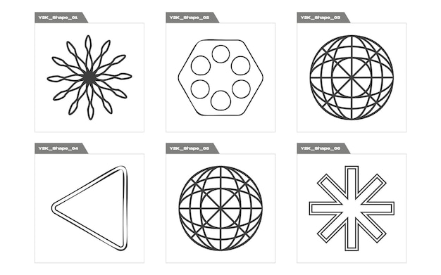 Set of Y2K style vectors of objects Brutalism star and flower shapes Elements for graphic decoration