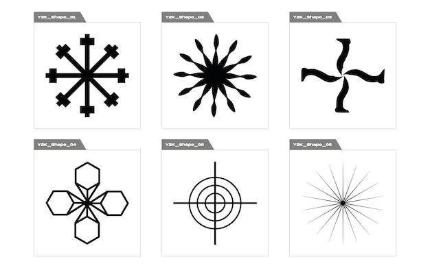 set of y2k style vectors of objects brutalism star and flower shapes for modern tshirts designed